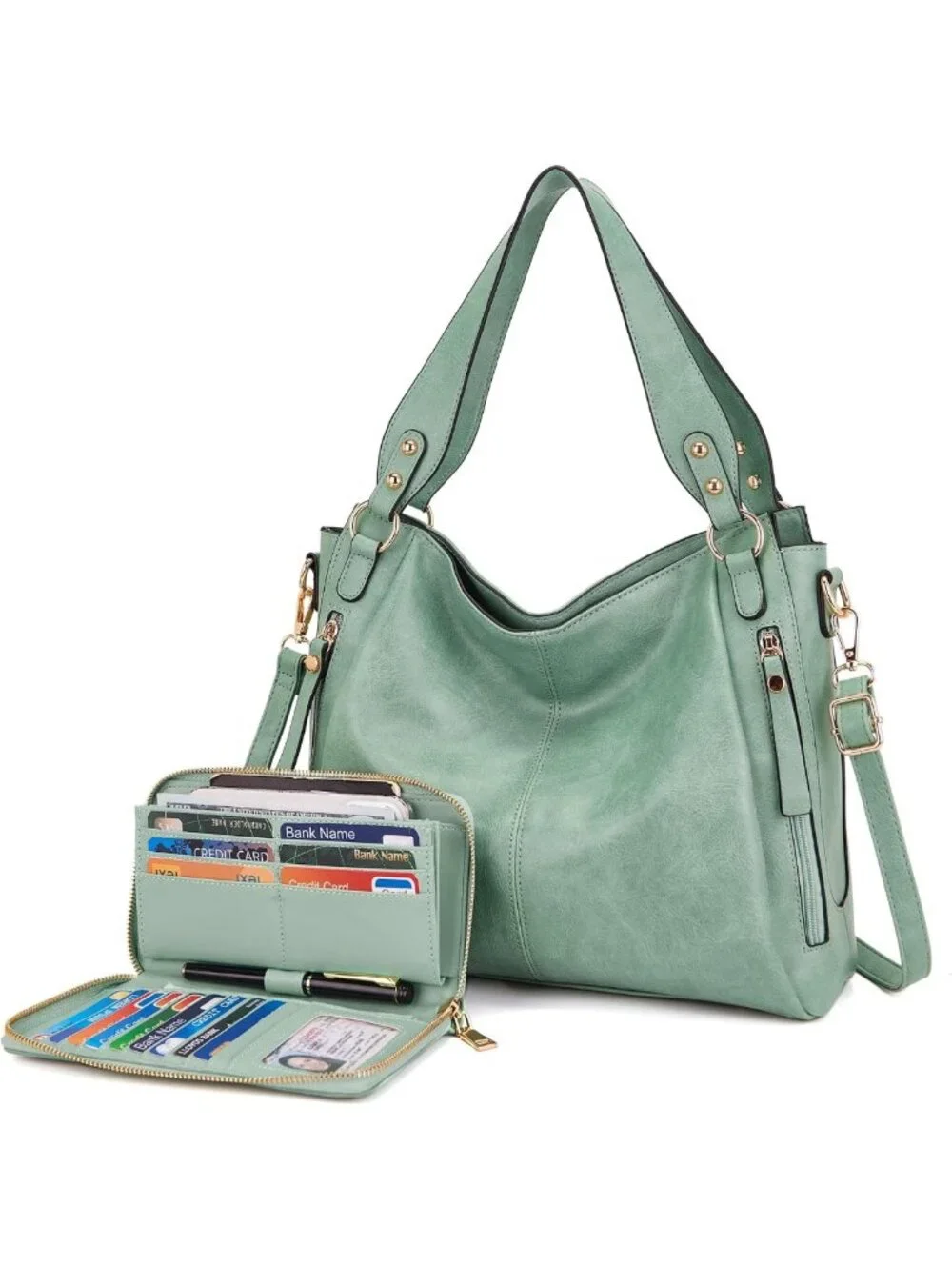 Stylish Women's Hobo Tote & Wallet Set - Soft Faux Leather, Large Capacity